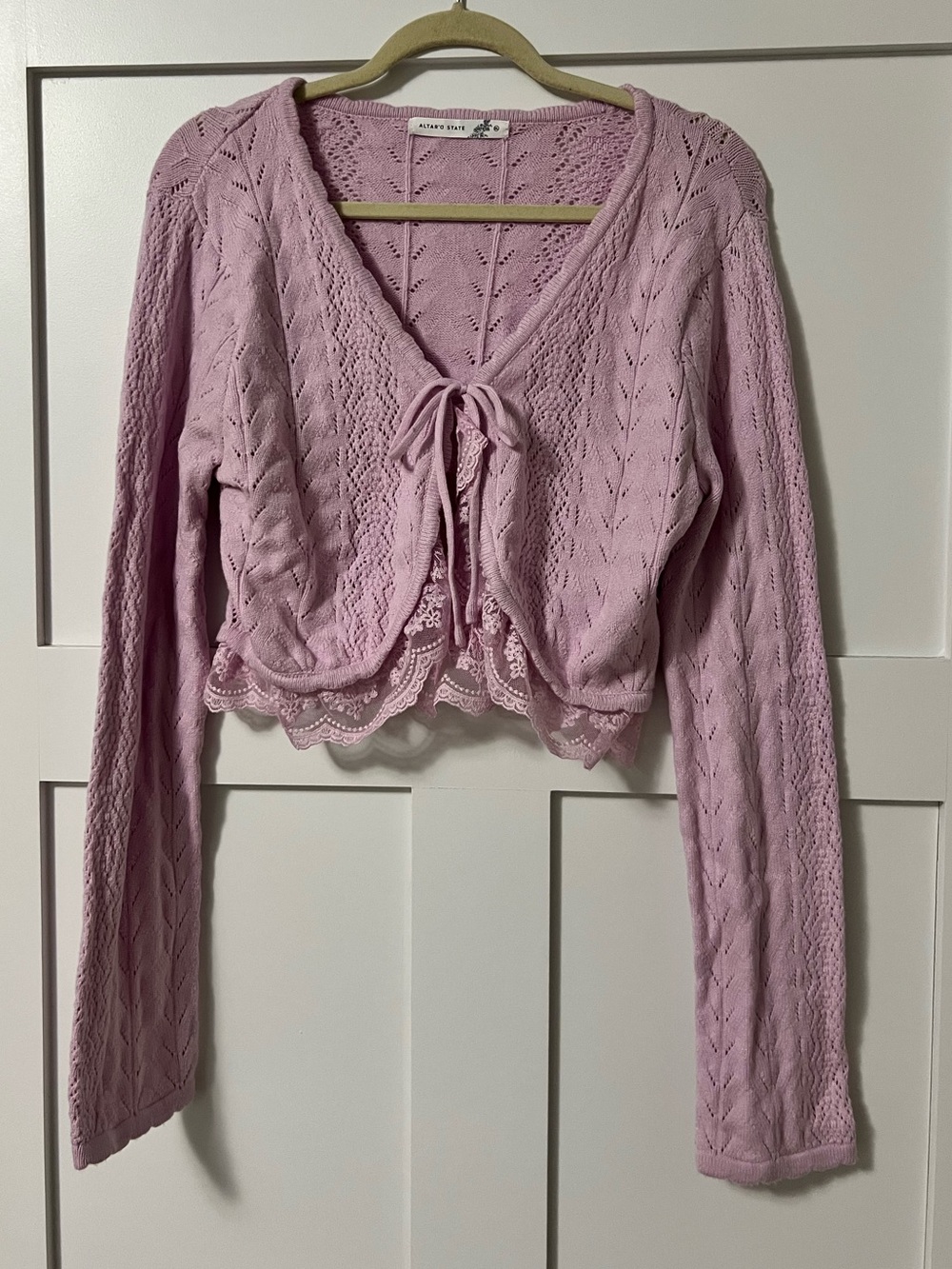 Altar’d State Cropped Purple Pink Lace Cardigan